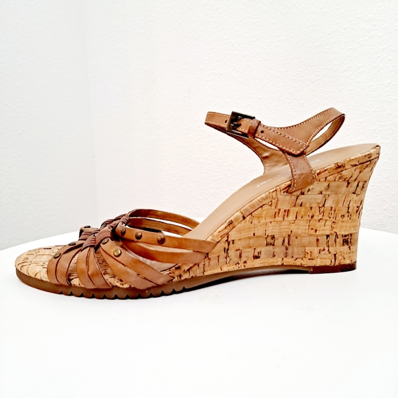 Naturalizer Leather cork wedge sandals boho Ursula Brazil strappy brown shoes - Picture 7 of 11